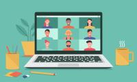 Illustration eines Laptops, der gerade für ein Online-Treffen verwendet wird